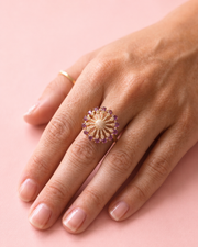 Fancy Purple Amethyst Floral Cocktail Ring - Stylish Partywear AD Ring