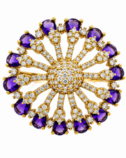 Fancy Purple Amethyst Floral Cocktail Ring - Stylish Partywear AD Ring