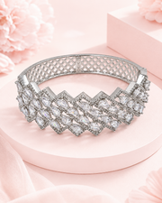 Fancy Stylish American Diamond Partywear Kada | Silver-Plated Designer Bracelet