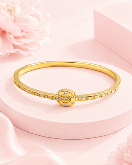 Stylish Gold-Plated American Diamond Studded Oval Kada Bangle for Women and Girls