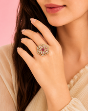 Stylish Fancy Pink Floral Cocktail Ring | Adjustable Partywear Ring for Women & Girls