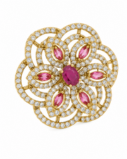 Stylish Fancy Pink Floral Cocktail Ring | Adjustable Partywear Ring for Women & Girls