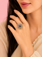 Fancy Purple Flower Stylish Partywear Adjustable Ring (Purple & Gold)