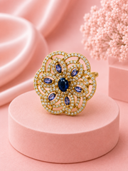 Fancy Purple Flower Stylish Partywear Adjustable Ring (Purple & Gold)
