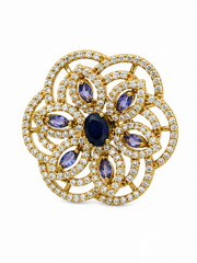 Fancy Purple Flower Stylish Partywear Adjustable Ring (Purple & Gold)