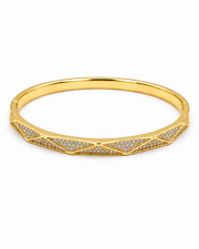 Fancy Gold Plated American Diamond Geometric Kada | Stylish Modern Bangle for Partywear