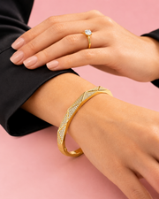 Fancy Gold Plated American Diamond Geometric Kada | Stylish Modern Bangle for Partywear