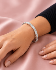 Fancy Stylish Geometric Silver Kada | Trending Partywear American Diamond Bracelet