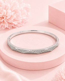 Fancy Stylish Geometric Silver Kada | Trending Partywear American Diamond Bracelet