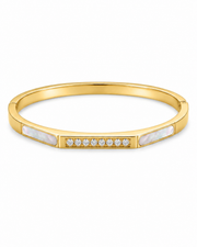 Stylish Minimalist Gold-Plated Hinged Bangle with Mother of Pearl & Stone