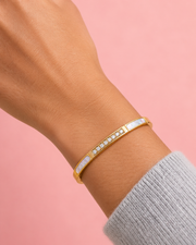 Stylish Minimalist Gold-Plated Hinged Bangle with Mother of Pearl & Stone