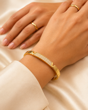 Fancy Partywear Gold Plated AD Kada / Stylish V-Shape Bracelet for Women