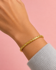 Women's Quilted Pattern Gold Plated Bangle Bracelet | Hinge Clasp Design | Premium CZ Stone Studded Minimalist Hand Jewelry for Daily & Party Wear