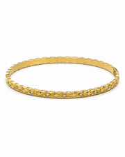 Women's Quilted Pattern Gold Plated Bangle Bracelet | Hinge Clasp Design | Premium CZ Stone Studded Minimalist Hand Jewelry for Daily & Party Wear