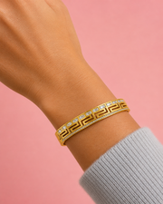 Unique Fancy Greek Design Gold Bangle | Stylish Partywear Stone Kada for Women