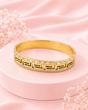 Unique Fancy Greek Design Gold Bangle | Stylish Partywear Stone Kada for Women