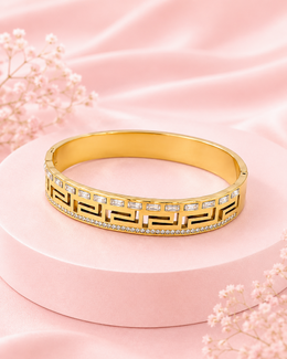 Unique Fancy Greek Design Gold Bangle | Stylish Partywear Stone Kada for Women