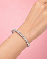 Trendy Silver Fancy Bangle | Stylish Partywear American Diamond Bracelet | Free Size Hinged Kada for Women