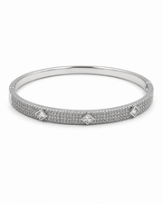Fancy Silver CZ Kada | Stylish Partywear Diamond Look Bangle | Free Size Hinged Bracelet