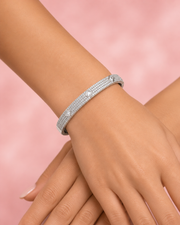 Fancy Silver CZ Kada | Stylish Partywear Diamond Look Bangle | Free Size Hinged Bracelet