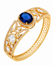 Fancy Royal Blue Stone Gold Plated Stylish Kada / Partywear Bracelet for Women