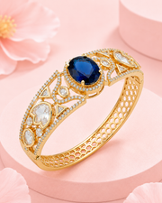Fancy Royal Blue Stone Gold Plated Stylish Kada / Partywear Bracelet for Women