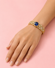 Fancy Royal Blue Stone Gold Plated Stylish Kada / Partywear Bracelet for Women