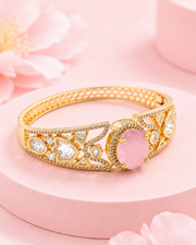 Fancy Pink Stone Gold Plated Adjustable Kada | Stylish Wedding Wear Bangle | Traditional Kundan Bracelet for Women