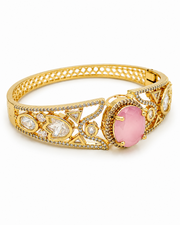 Fancy Pink Stone Gold Plated Adjustable Kada | Stylish Wedding Wear Bangle | Traditional Kundan Bracelet for Women