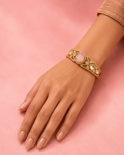 Fancy Pink Stone Gold Plated Adjustable Kada | Stylish Wedding Wear Bangle | Traditional Kundan Bracelet for Women