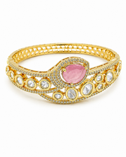 Stylish Pink Stone Kundan Kada / Partywear Fancy Bracelet / Rajwadi Gold Plated Bangle