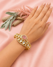 Stylish Pink Stone Kundan Kada / Partywear Fancy Bracelet / Rajwadi Gold Plated Bangle