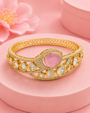 Stylish Pink Stone Kundan Kada / Partywear Fancy Bracelet / Rajwadi Gold Plated Bangle