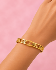 Fancy Stylish Gold Kada - Bamboo Leaf Heart Design Bracelet (Partywear)