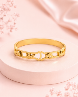 Fancy Stylish Gold Kada - Bamboo Leaf Heart Design Bracelet (Partywear)