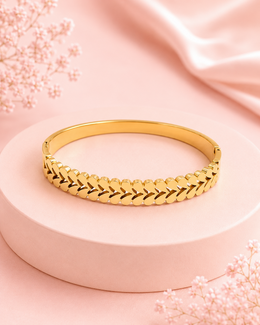 Stylish Gold-Plated Heart Pattern Hinged Bangle - Fancy & Trendy