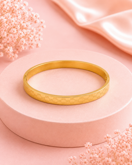 Fancy Designer Monogram Gold Kada / Stylish Partywear Gold-Plated Bangle Bracelet for Women