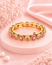 Traditional Gold Plated Gokhru Style Openable Kadas | Ruby & White Stone Studded Ethnic Bangle Set for Women | Pack of 2