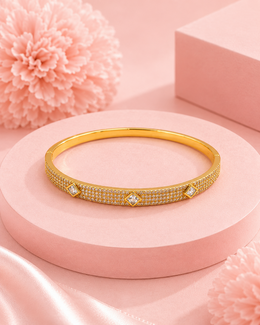 Fancy Designer Gold Plated AD Stone Kada | Stylish Daily Wear Bangle | Partywear Bracelet for Women