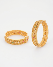 Fancy Red Stone Pearl Kada Set | Stylish Gold Plated Partywear Bangles (Set of 2)