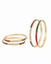 Trending Multi-Color Stone Gold Plated Bangle Set (4 Pcs) - Red, Green, White Fancy Churiyan