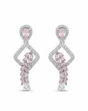 Fancy Rose Pink AD Stone Stylish Partywear Earrings / Trendy Silver Polish Danglers