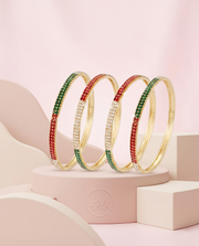 Trending Multi-Color Stone Gold Plated Bangle Set (4 Pcs) - Red, Green, White Fancy Churiyan