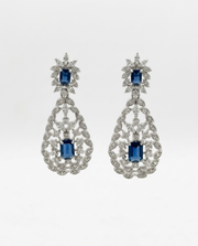 Stylish Blue Sapphire Fancy Partywear Earrings / American Diamond Dangler For Women