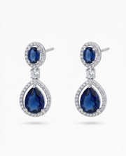 Stylish Royal Blue Pear-Cut Partywear Earrings | Fancy Silver Plated Teardrop Hanging Earrings for Women