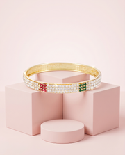 Fancy AD Stone Gold Plated Designer Bangle Set (Set of 4) - Stylish Red & Green Diamond Look Churiyan