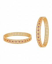 Trendy Ruby-White Stone Gold-Plated Bangles | Stylish Daily Wear Chudiyan (Set of 2)