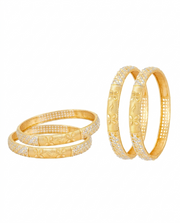 Fancy Two-Tone Gold Silver Plated Designer Bangles - Set of 4 Traditional Kangan for Women