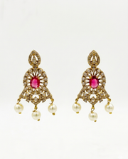 Fancy Ruby Red Stone Pearl Earrings | Stylish Partywear Chandbali | Trending Ethnic Earrings
