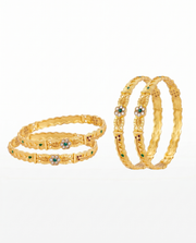 Triple-Tone Ribbed Geometric Bangle Set (Set of 4)